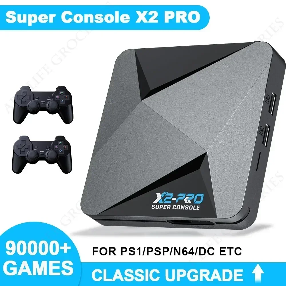 Retro Video Game Console Super Console X2 Pro with 90000 Video Games for PS1/PSP/DC/MAME with Gamepad Kid Gift Game Box