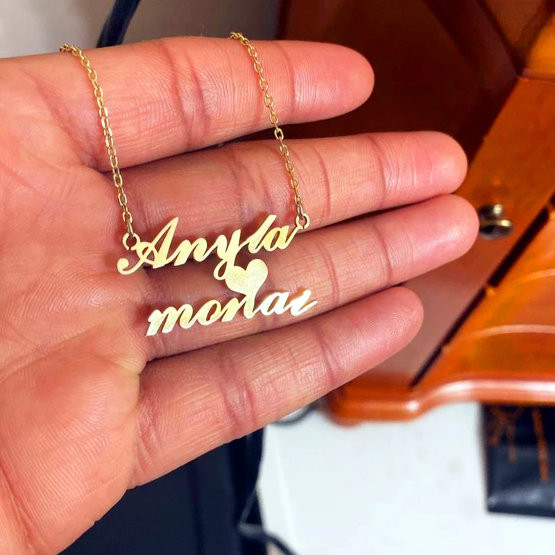 Custom Double Name Heart Necklace Women Girl Jewelry Stainless Steel Gold Color Personalized Couple Nameplate Pendant Necklace