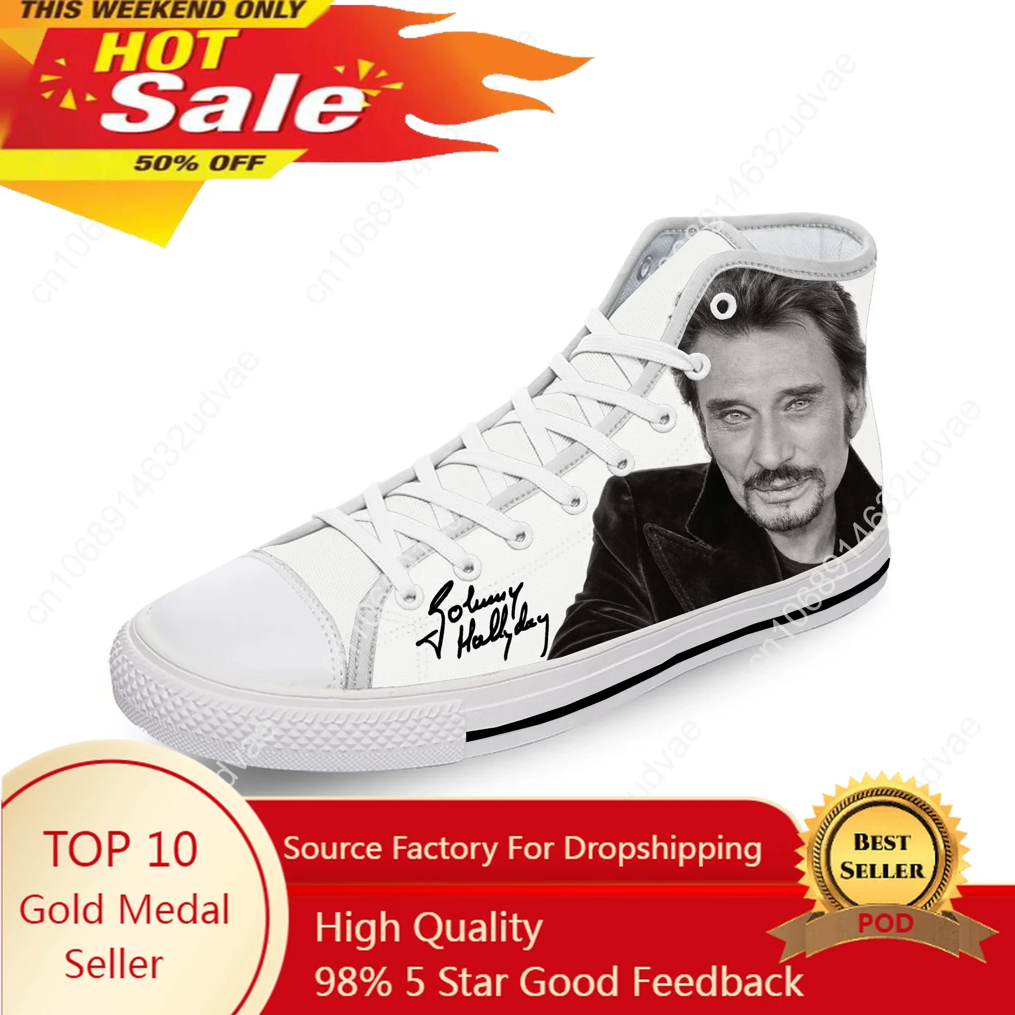 

Frech Star Johnny Hallyday High Top Sneakers Mens Womens Teenager Casual Shoes Canvas Running Shoes 3D Print Lightweight Shoe