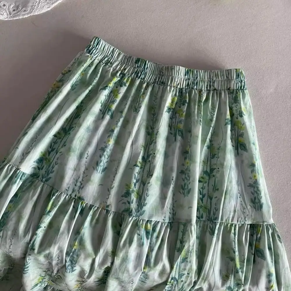 Clássico cintura alta floral saia longa feminina retalhos finos cintura alta saia longa ins estilo flor a linha em camadas saia menina