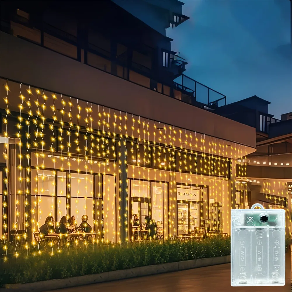 

Светодиодная гирлянда-занавес на батарейках для улицы и дома, для декора на День матери, Ид Мубарак, Рамадан, украшение спальни