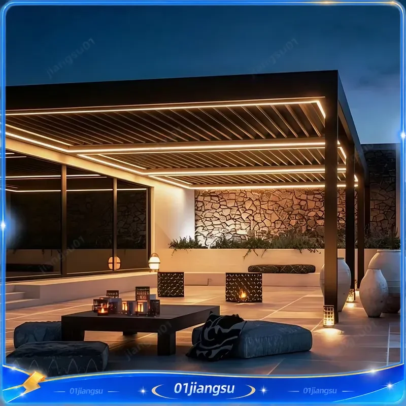 Smart Electric Aluminum Alloy Square Pavilion LED Lighting Rainproof Soundproof Anti-corrosion Outdoor Gazebo for Backyard