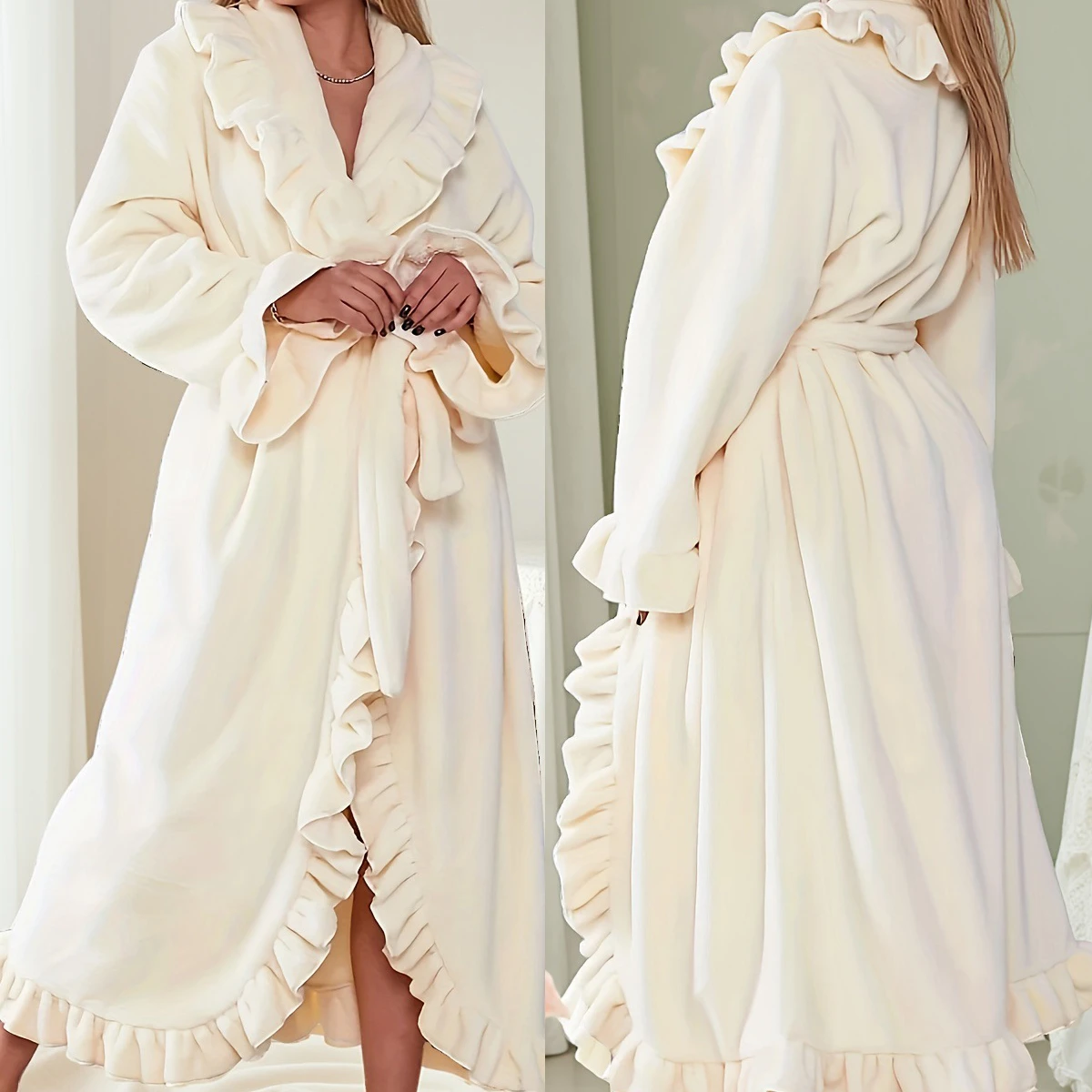 

Новый зимний халат, длинная теплая ночная рубашка, утепленный халат из кораллового флиса, кимоно, милая фланелевая мягкая одежда для сна для девочек, домашняя одежда