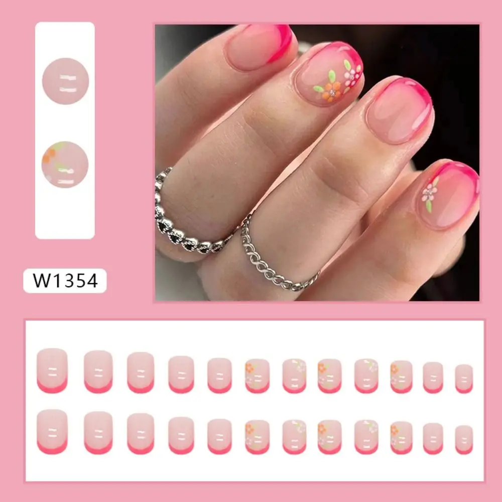 Afneembare korte ronde kunstnagels Bloem Parel Nepnagels Rose Volledige dekking Nageltips voor doe-het-zelf