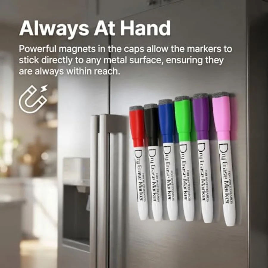 Magnetic Dry Erase Markers, Fine Tip,,6 Pack
