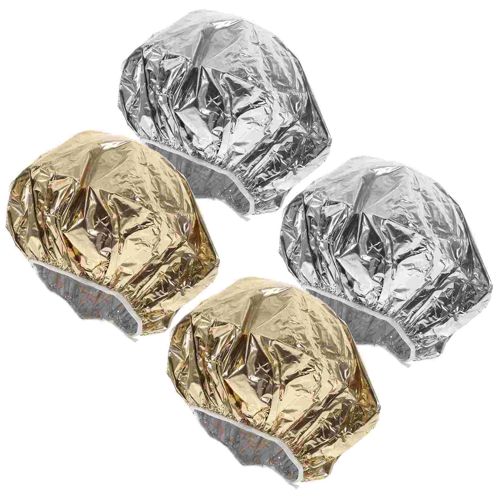 4 Pcs Aluminum Foil Cap Reusable Hair Hats Care to Weave Portable Tin Spa Treatment Steam