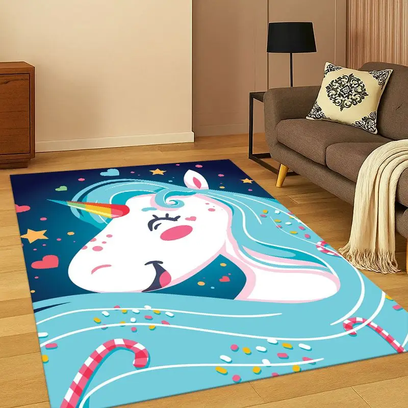 Dream Unicorn Cute Cartoon Girl Carpet Rug for Bedroom Living Room Sofa Playroom Doormat Home Decor,Kid Game Area Rug Non-slip