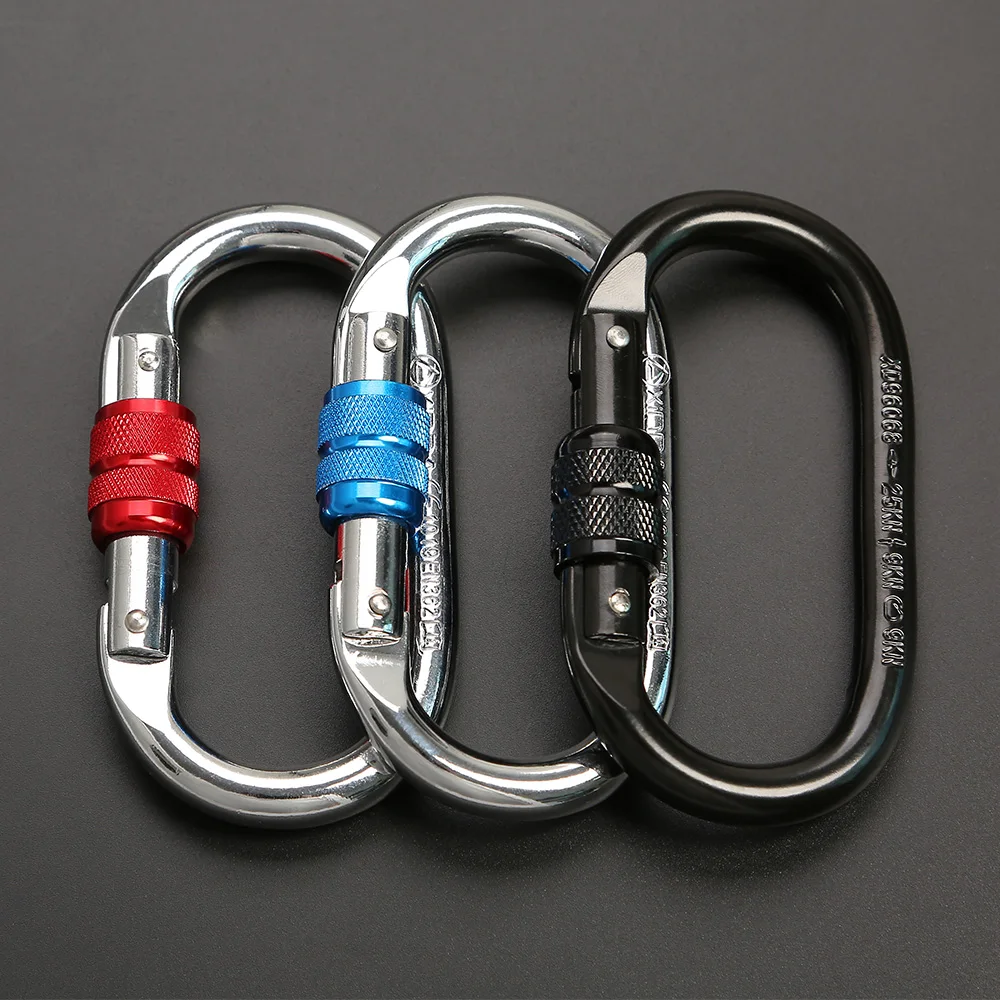 Xinda Outdoor Climbing Carabiner O-Shape Screw Lock Spring-loaded Gate Hook 25kN Safety Buckle Steel Lock Climbing Equipment