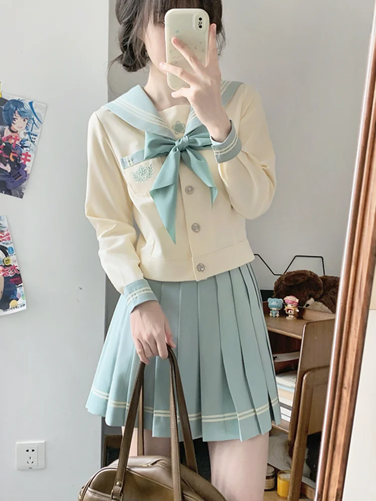 

Original Jk Sailor Suit Set Tea Painting Summer Cross Galaxy Academy Sle Women's Basic Waist-Cinching Top ort Sve or...