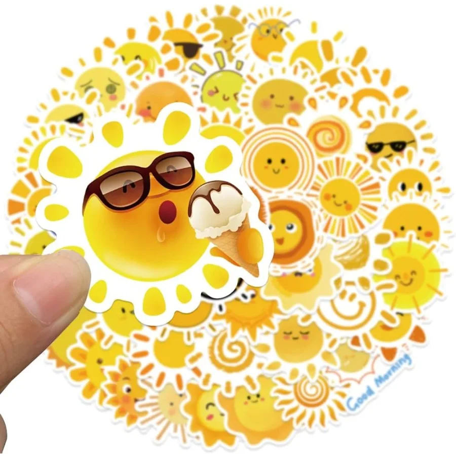 Sunshine Aesthetic Stickers 50PCS Yellow Sun Waterproof Vinyl Stickers for Water Bottles Laptop Scrapbook Teens Adults Party Fa