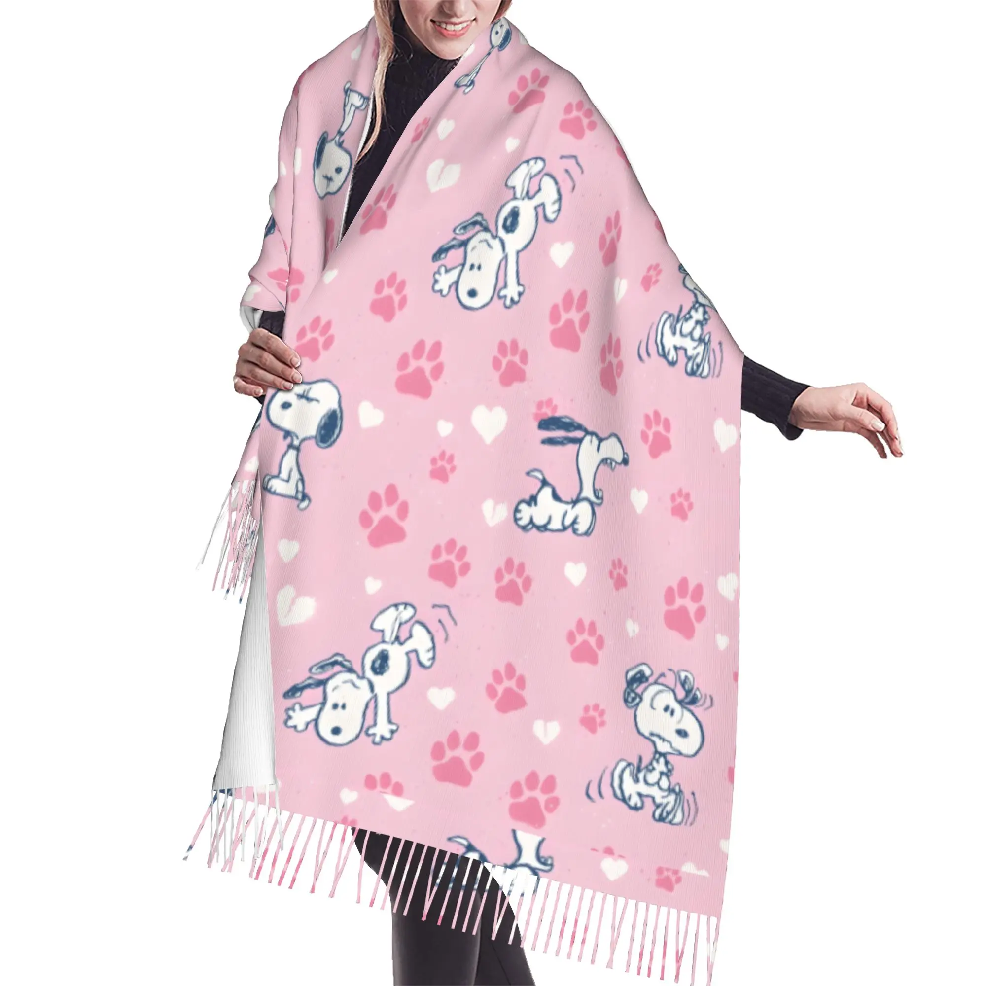 Custom S-snoopied Dog Tassel Scarf Women Soft Anime Manga Shawls Wraps Female Winter Scarves