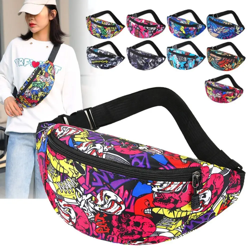 Flower Pattern Waist Bag Portable Waterproof Large Capacity Fanny Pack Printing Nylon Crossbody Bag Sport Travel Phone Pocket
