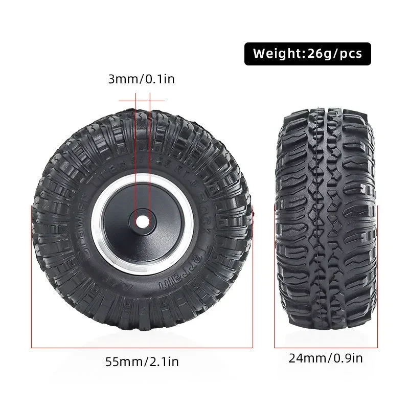 4pcs 55mm 1.0 Metal Beadlock Wheel Tire Set For 1/18 1/24 RC Crawler Car TRX4M SCX24 AX24 FCX24 Upgrade Parts Accessories