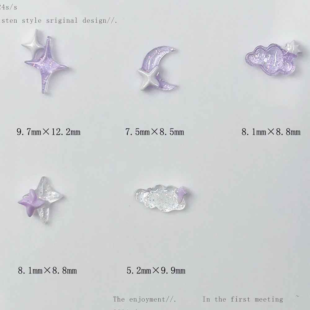 50Pcs Cute Light Purple Cloud Nail Art Charms 3D Resin Noctilucent Shiny Star Moon Clouds Nail Decoration Kawaii DIY Nail Parts