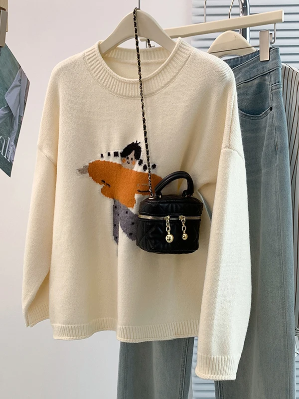 High-End Women's Autumn Winter New Style Korean Version Fashionable Loose Casual Knitwear Coat Medium Softness Long Sleeve