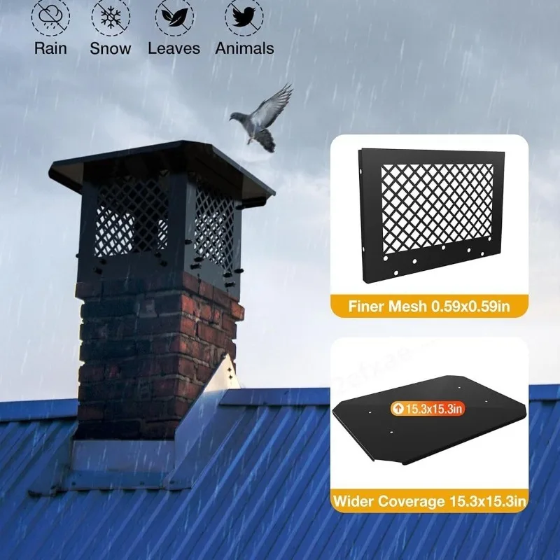 Waterproof Chimney Rain Cap 10x10 Inch Universal Fireplace Chimney Cover Cowl Roof Vent Accessories