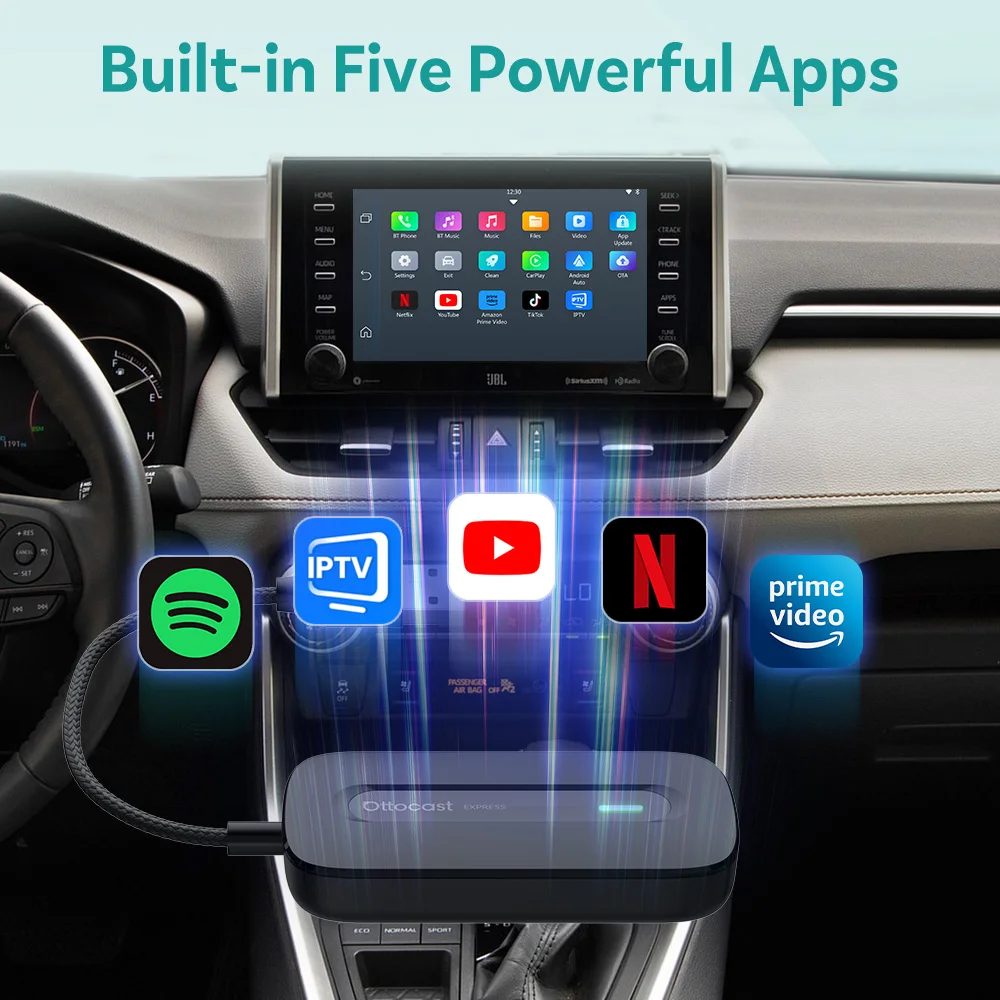 Ottocast Play2Video Express Android 12 AI Box Wireless CarPlay Android Auto Netflix YouTube Video Streaming Adapter For Audi Kia