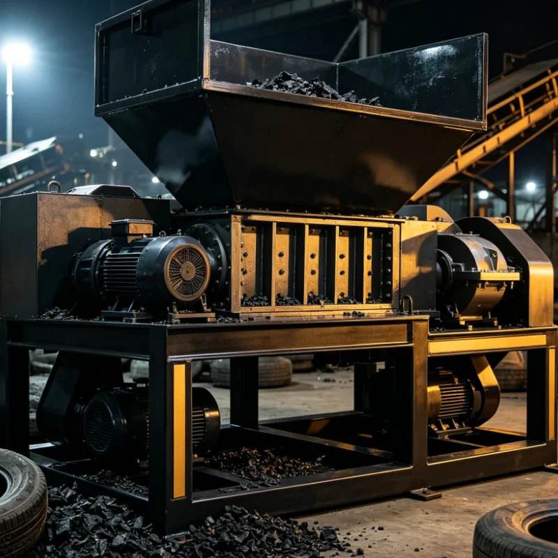 Waste Tire Crushing System with High Output Shredder, Automatic Rubber Processing Unit for Scrap Tire Recycling Plant