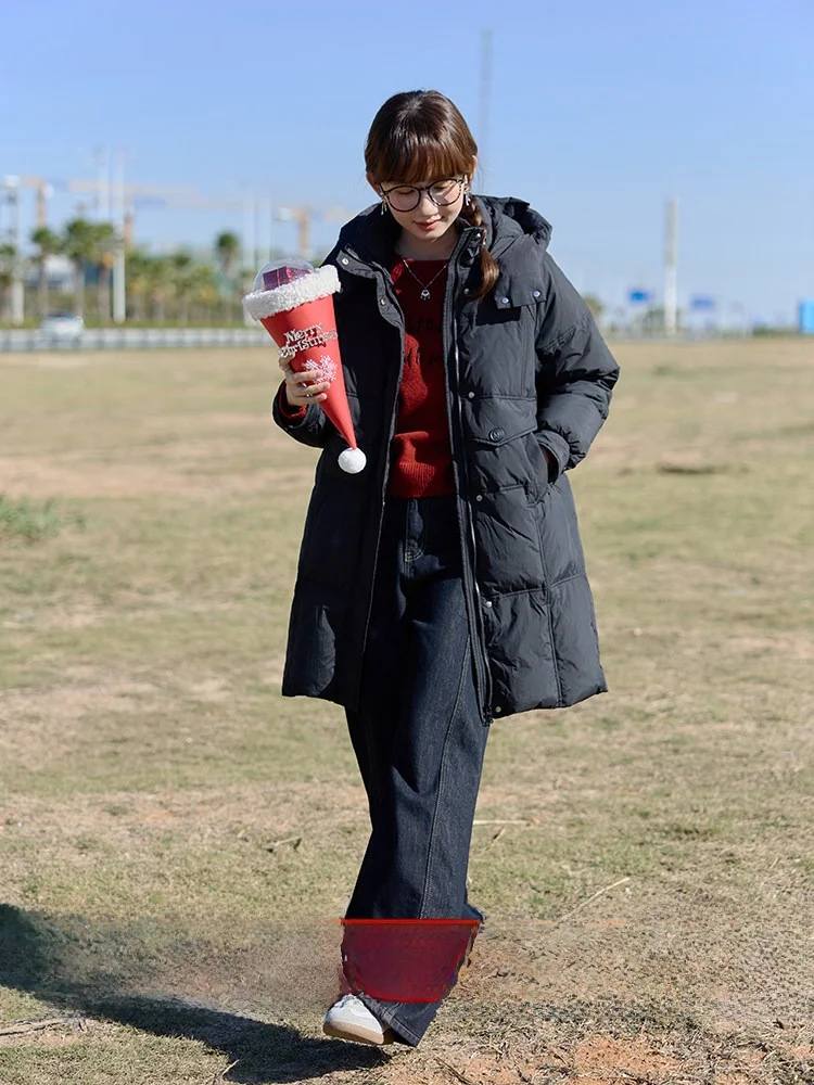 

Утепленное женское зимнее пальто средней длины с капюшоном, черное, теплое, оверсайз, до колен, для повседневной носки, в корейском стиле