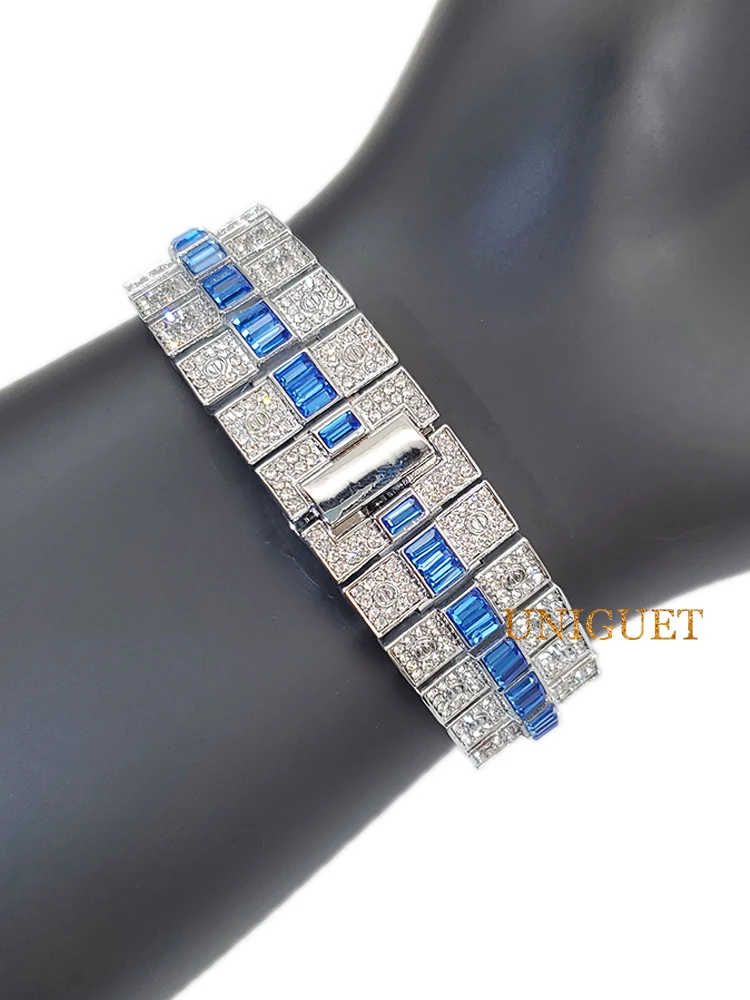 Orologi al quarzo da uomo blu ghiaccio con calendario con numeri colorati Orologio alla moda hip-hop per uomo Orologio da polso quadrato dal design di lusso regalo