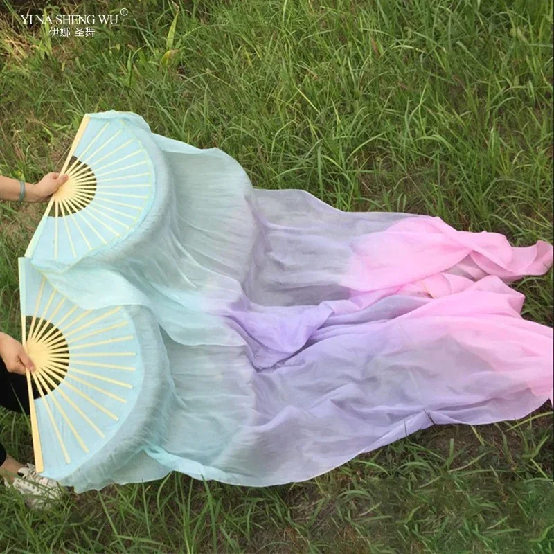Wysokiej jakości wachlarze do tańca brzucha ze 100% prawdziwego jedwabiu, ręcznie barwione jedwabne woalki do występów scenicznych, profesjonalne rekwizyty taneczne, wiele kolorów.