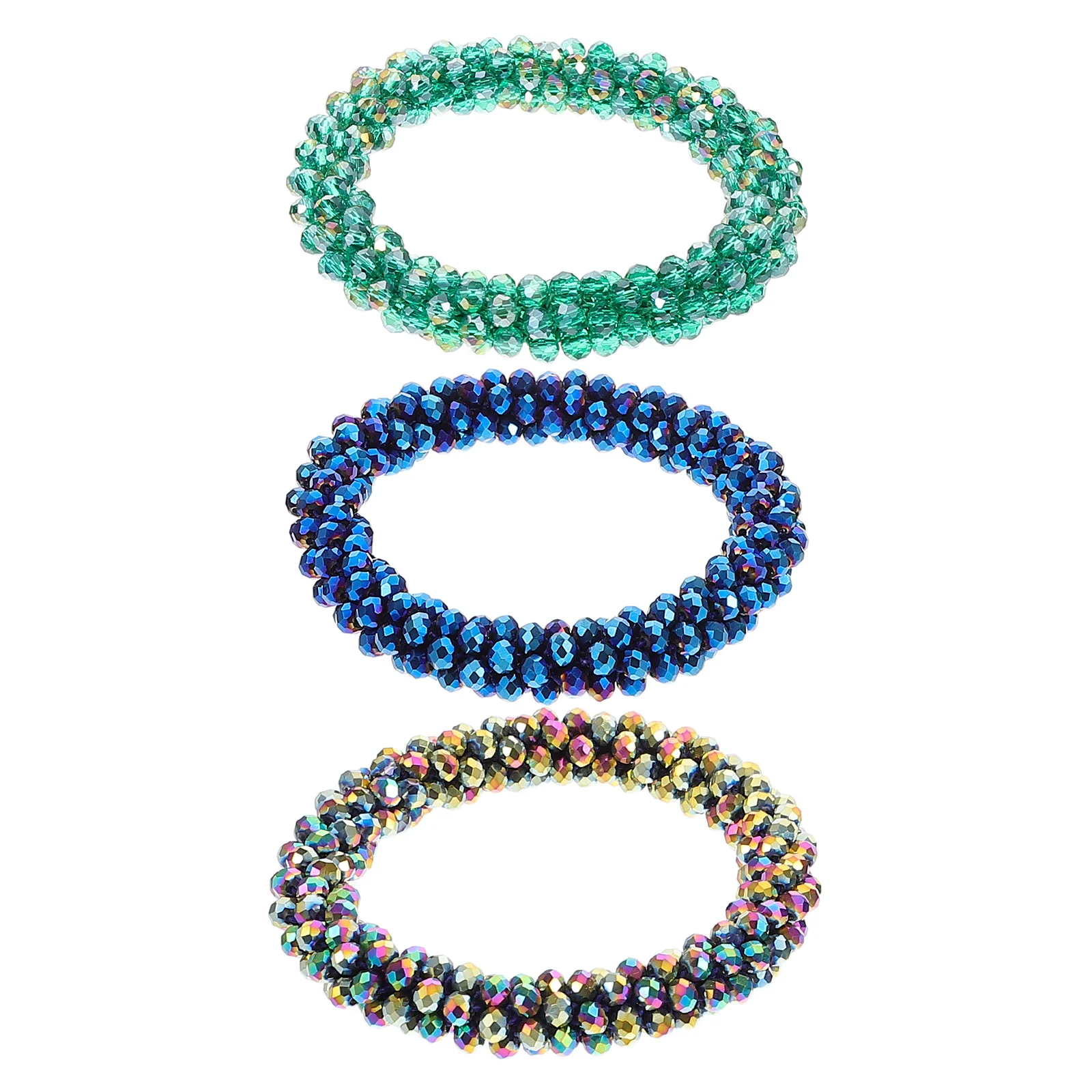 

3pcs Crystal Rings Girls' Elastic Ponytail Holders Transparent Blue Multicolor Blue Light Sparkly Rhinestone Hair for Women