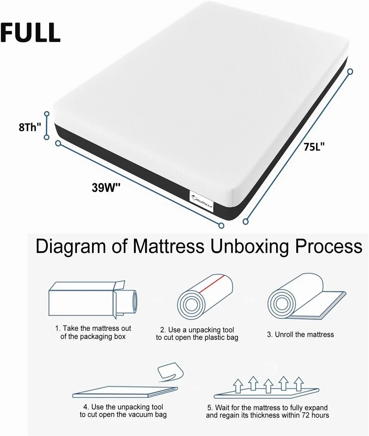 Full Mattress, Memory Foam Mattress, Guest Room Mattress，Suitable for Camping Mattresses, Memory Foam Topper Cooling Mattress Ce