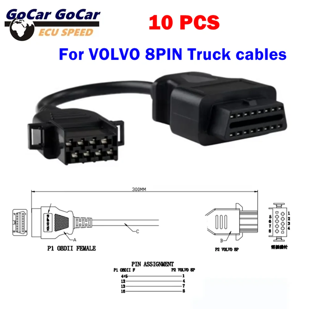 

10PC OBD Adapter for Volvo 8Pin OBD Convertor Cable Truck Heavy Duty Diagosis Connector 8pin Car Diagnostic Connectors for VOLVO
