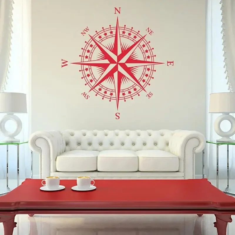 Art Poster Vinyl Wall Sticker Muraux Nautical Compass Rose Removeable Wall Decal Bedroom Livingroom Home Decoration ZX149