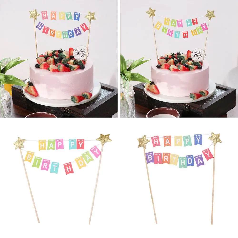 

Cake Pull Flower Colorful Cake Topper Cute Handmade Cake Banner DIY Star Happy Birthday Cake Decor Baby Shower Decor