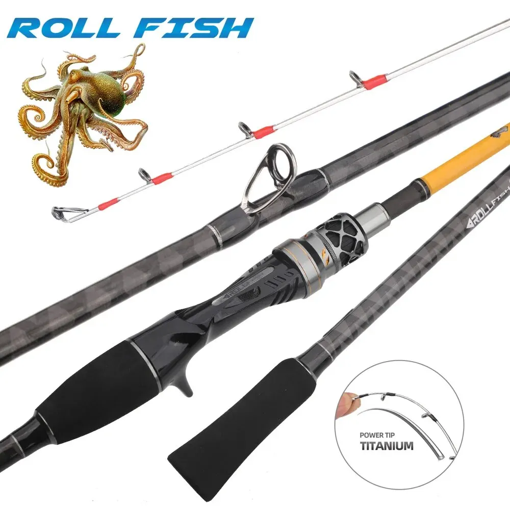 ROLLFISH Titanium Tip Octopus Squid Cuttle Carbon Fiber Casting Fishing Rod Boat Light Slow Jigging Rod Action 8:2 WT111g 1.75M