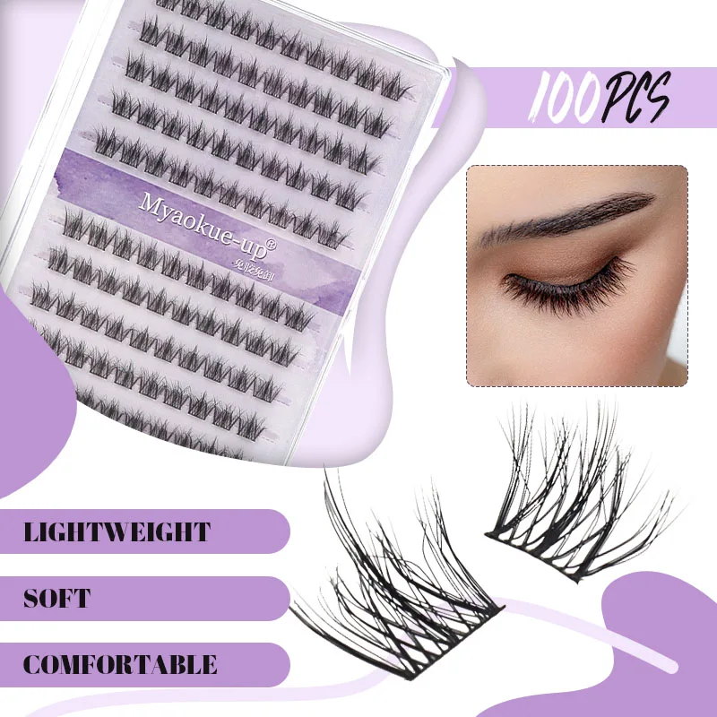 10 Reihen 100 Stück Selbstklebende Cluster-Wimpern Ohne Kleber Ohne Entferner 5D Natürlich Wiederverwendbar Bequeme Klebefreie Falsche Wimpernverlängerungen