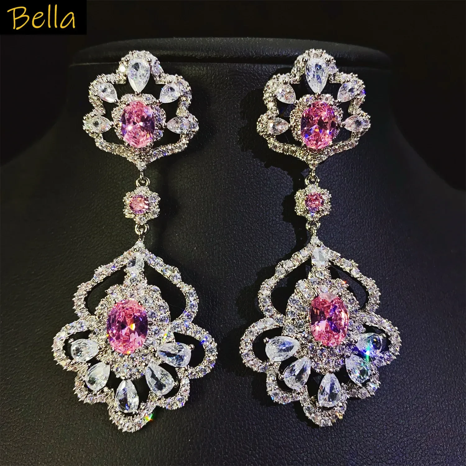 

Свадебные серьги для невесты, большой цветок, красный, фиолетовый, розовый, блестящий циркон, винтажные роскошные ювелирные изделия, женские висячие серьги, подарок на ужин
