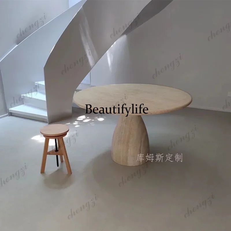 Italian light luxury, natural, dining table model room, fashionable household round dining tablea68