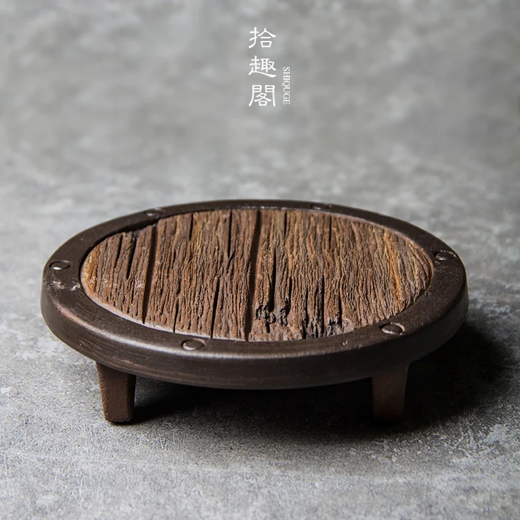 

Creative Handmade Ceramic Tea Tray, Imitation Wooden Small Table, Teapot Holder, Coarse Dry Brewing Plate,