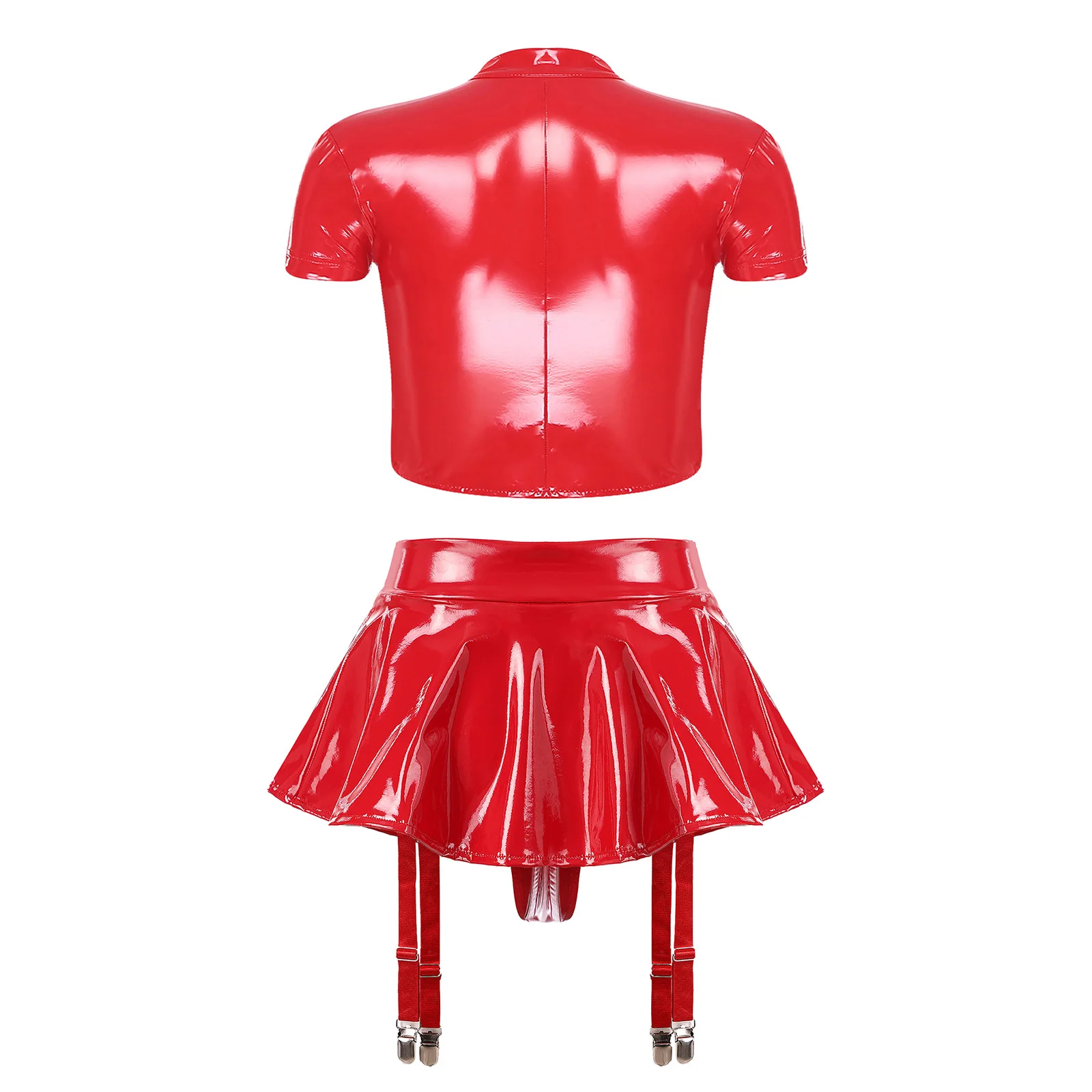 Womens Wet Look PU Leather Lingerie Set Push-up Underwire Cutout Short Sleeve C… - Image 3