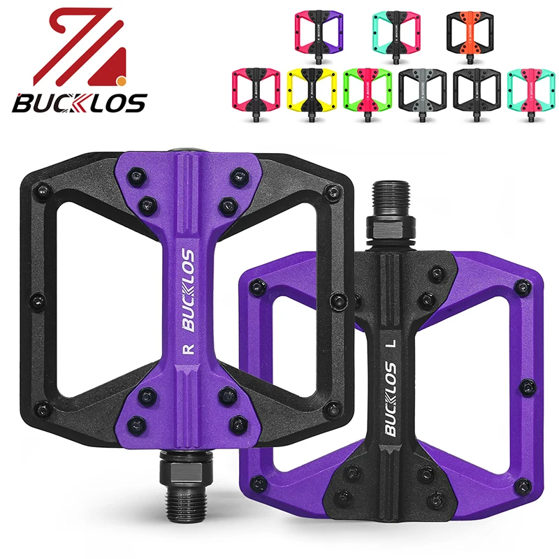 BUCKLOS Nylon MTB Pedals Contrasting Colors Mountain Bike Pedal Non-slip Road Bicycle Pedals Widen Platform Flat Pedal