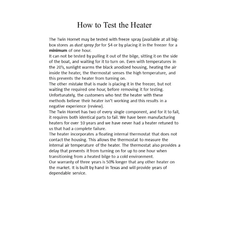 Twin Hornet 45 700w Boat Bilge Engine Compartment Heater