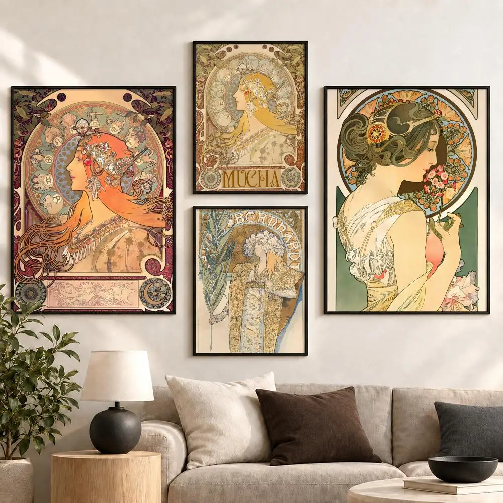 Alphonse Mucha Art Nouveau Floral Vintage Illustration Poster Aesthetic Art Print for Bedroom & Living Room Decor, Unframed