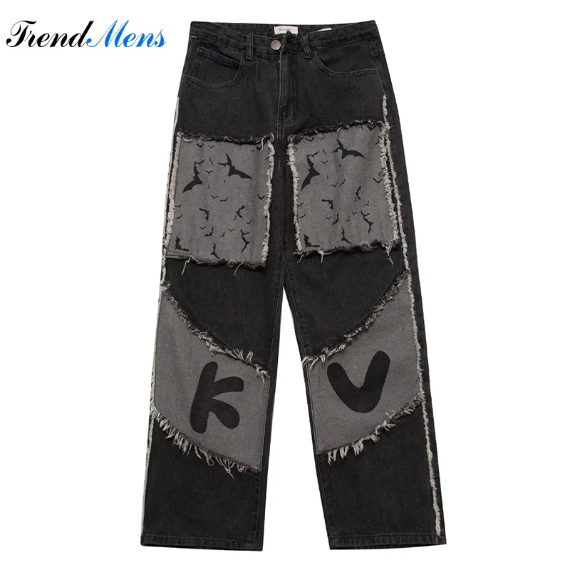 

Jeans for Men Casual Baggy Pants Straight-leg Trousers Patchwork Pantalon Homme Streetwear Y2k Men Clothing Youthful Vitality