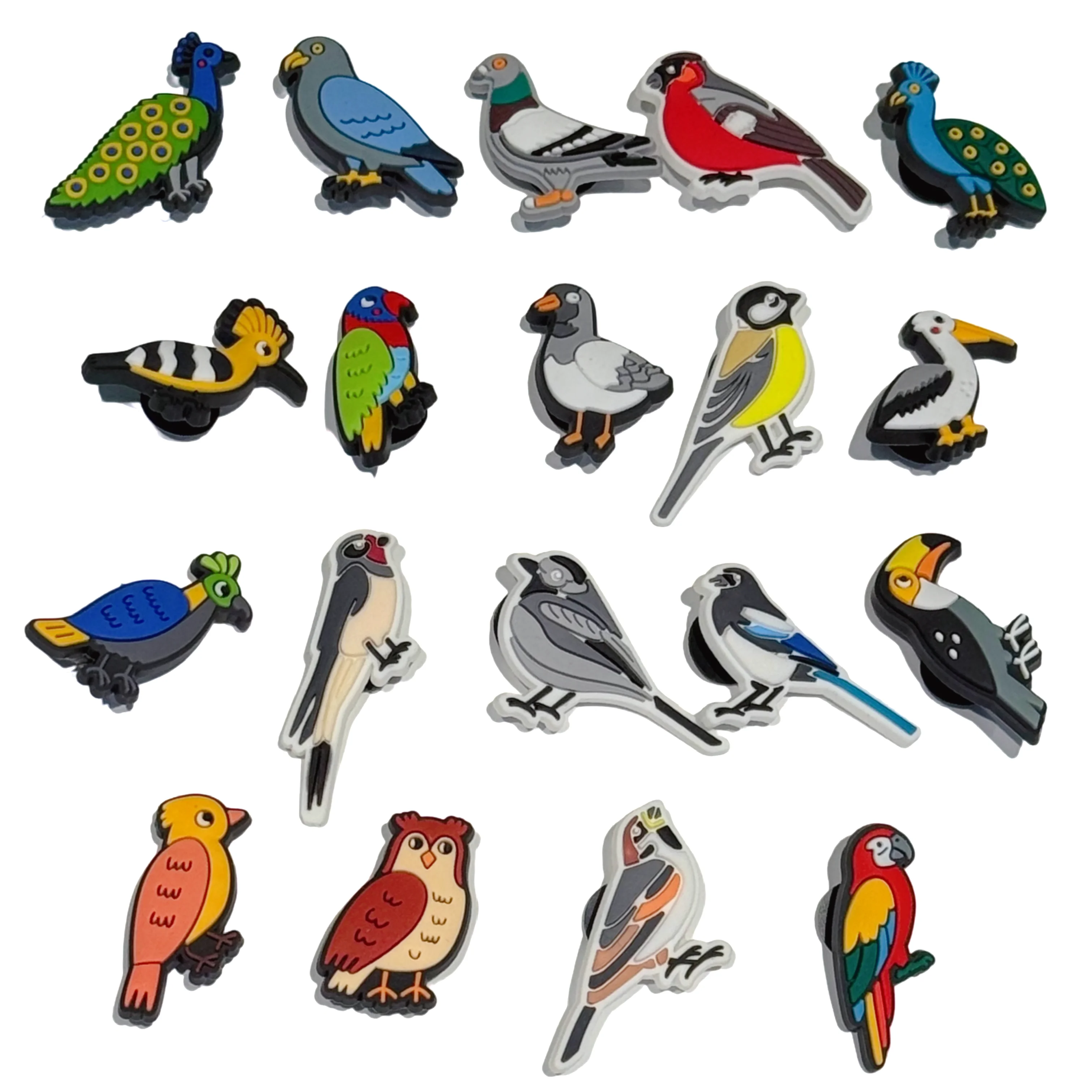 19-100Pcs Wholesale Various Bird Parrot Shoe Decorations Peacock PVC Garden Sandals Buckle Charms DIY Adult Backpack
