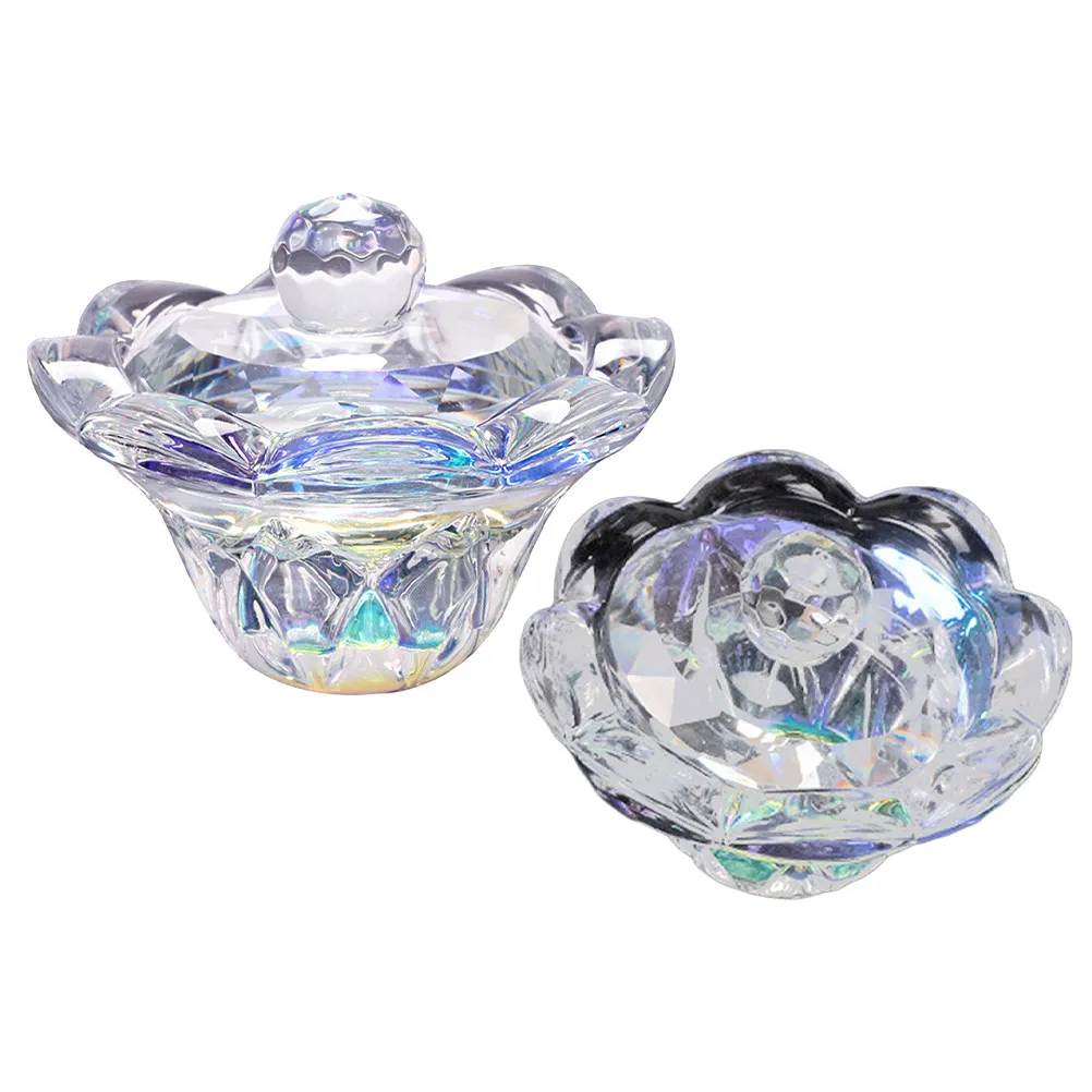 

2Pcs Iridescent Crystal Dappen Dish Octagonal Nail Art Mixing Cup with Lid for Acrylic Liquid Gel Powder Manicure Salon