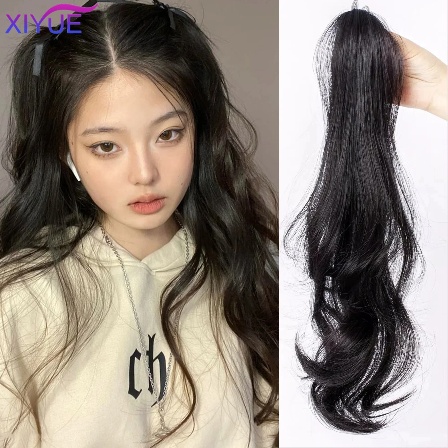 XIYUESynthetic rabbit princess hairstyle clip ponytail long curly hair clip on a woman's fake ponytail hair extension daily wear