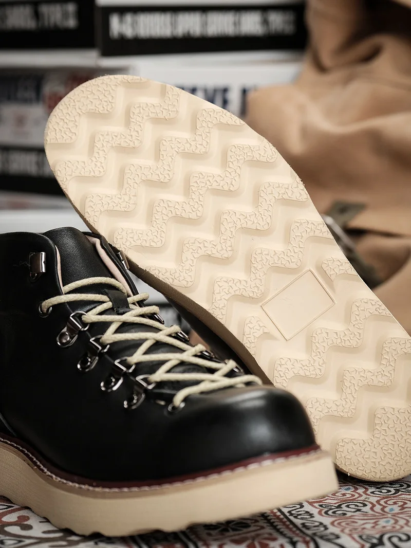 أحذية عمل عتيقة من YETTIES Amekaji، أحذية قتالية من الجلد مقاومة للماء لمنتصف الساق، أحذية المشي لمسافات طويلة بنعل مكتنز للرجال #5