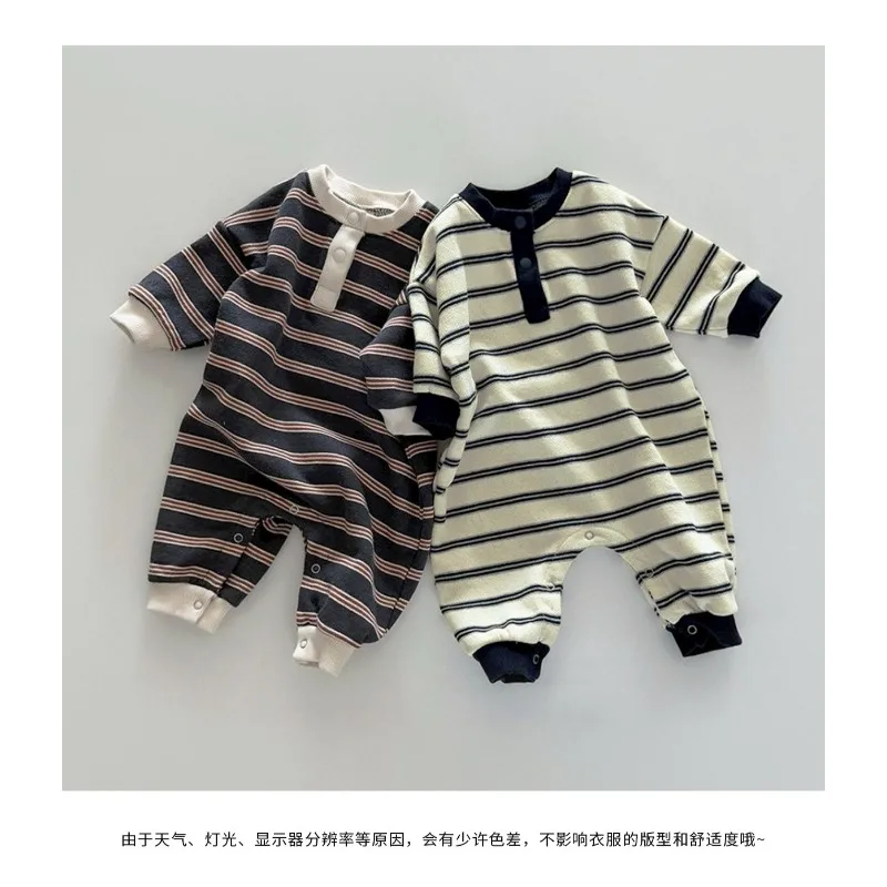 INS Baby Jungen Strampler RAISE Herbst 6-24M Kinder Jungen Gestreifter Overall Locker Lässiger Kleinkind Neugeborenen Jungen Einteiler Bodysuit – Detail 8