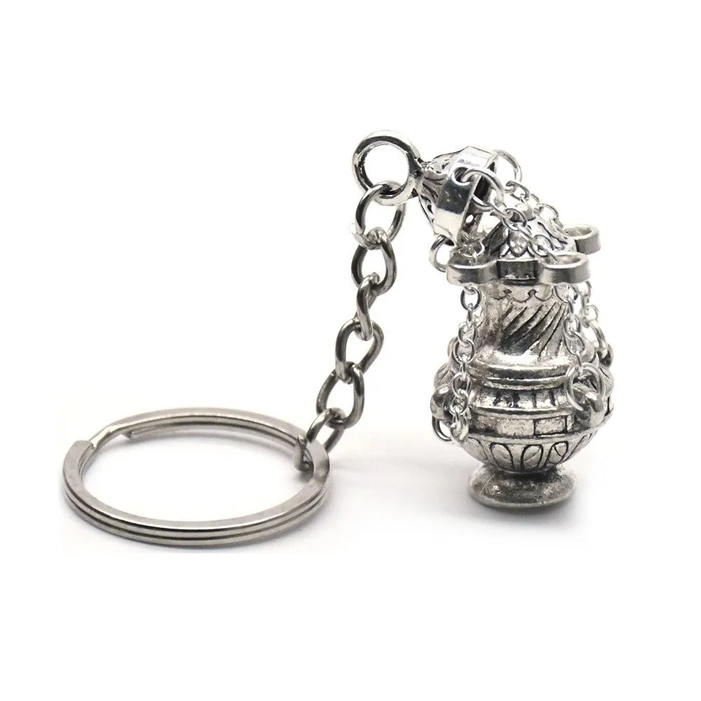New Alloy Christian Incense Burner Keychain Keyfob Design Mini Key Ring Religious Jewelry Censer Pendant Gift