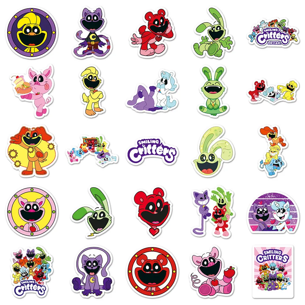 10/30/50 buah lucu tersenyum Critters permainan stiker Anime Graffiti stiker DIY Skateboard Notebook telepon Decal untuk mainan anak-anak