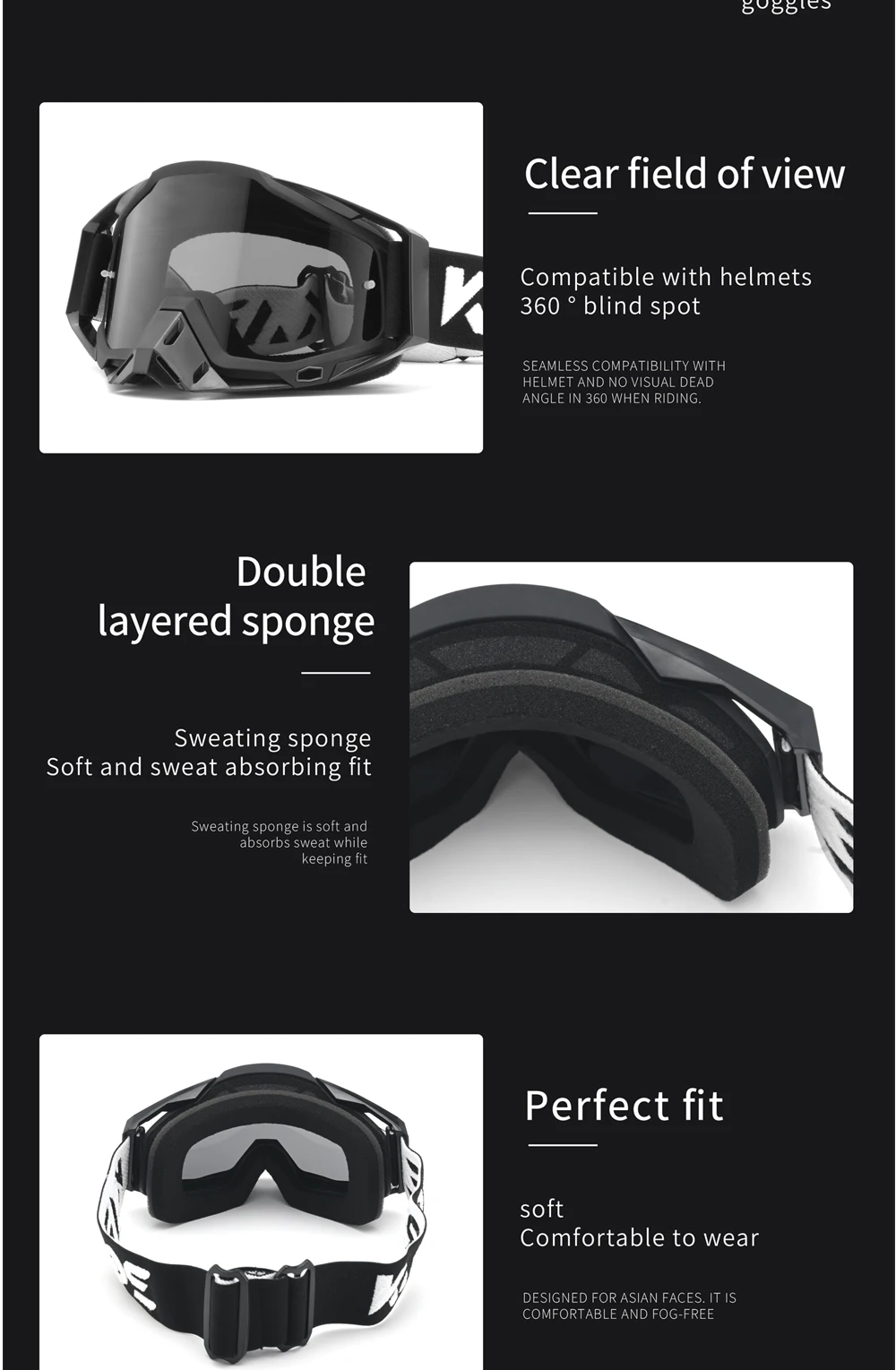 KAROS Motorradbrille UV400 Antibeschlag MX Motocross Off-Road Helm Kompatible Reitbrille K336 – Detail 12