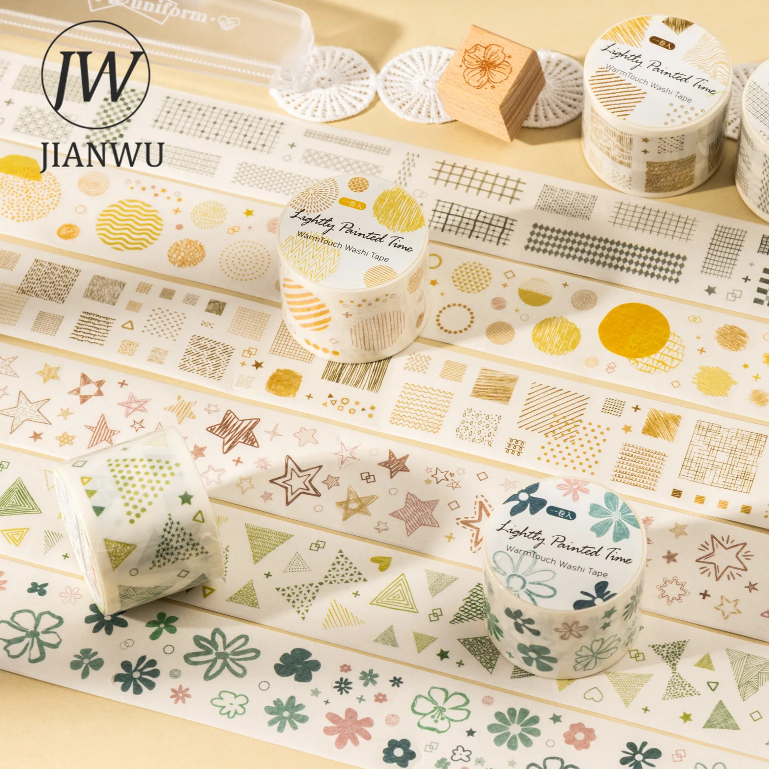 JIANWU A Gentle Trace of Time Series Vintage Round Flower Star Landscape Material Collage Washi Tape Creative Journal Stationery