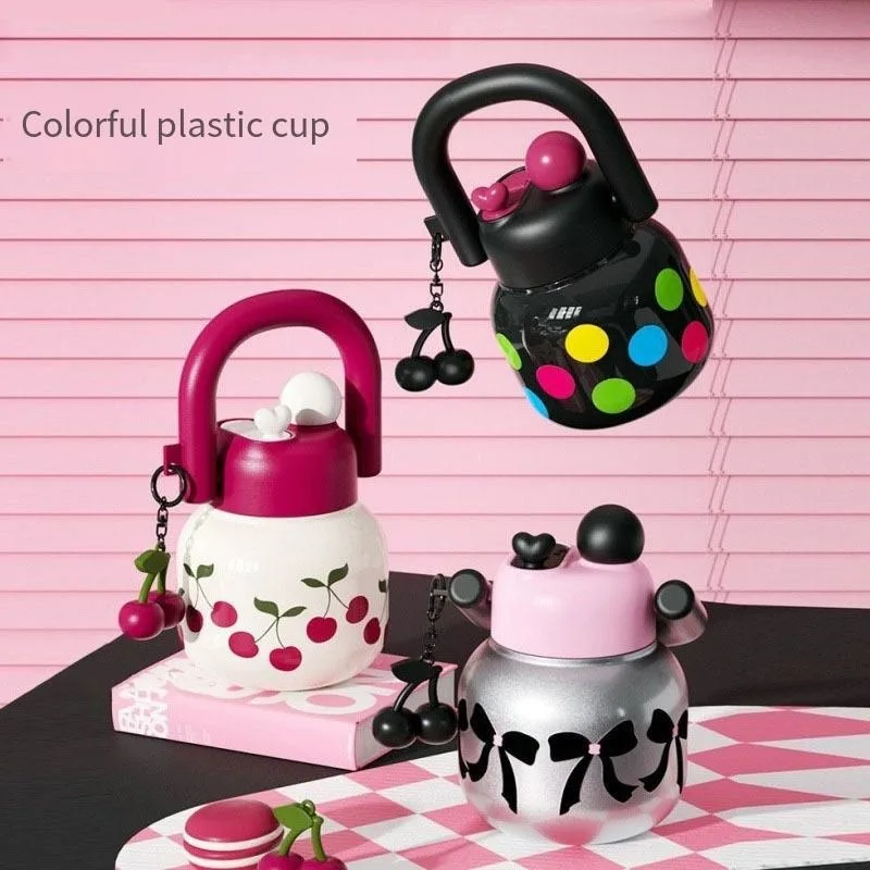 

Портативная пластиковая бутылка для воды большой емкости с двойным отсеком, трубочкой и бантом, 1 шт., подарки, посуда для улицы